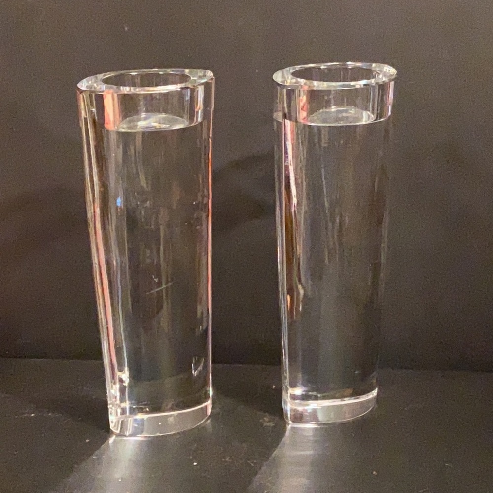 Bleikristall Lead Crystal Massive 7” Tealight Column Oval Candle Holders Germany